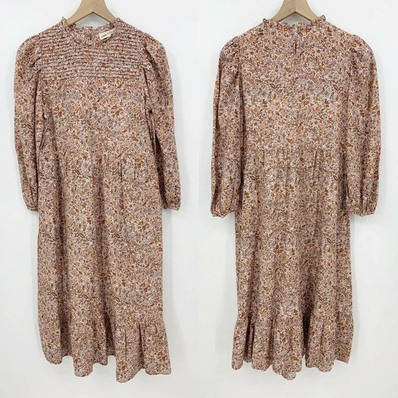 Universal Thread Midi Dress Size S Floral Ruffle Crew Neck Balloon Long Sleeve - Picture 1 of 8